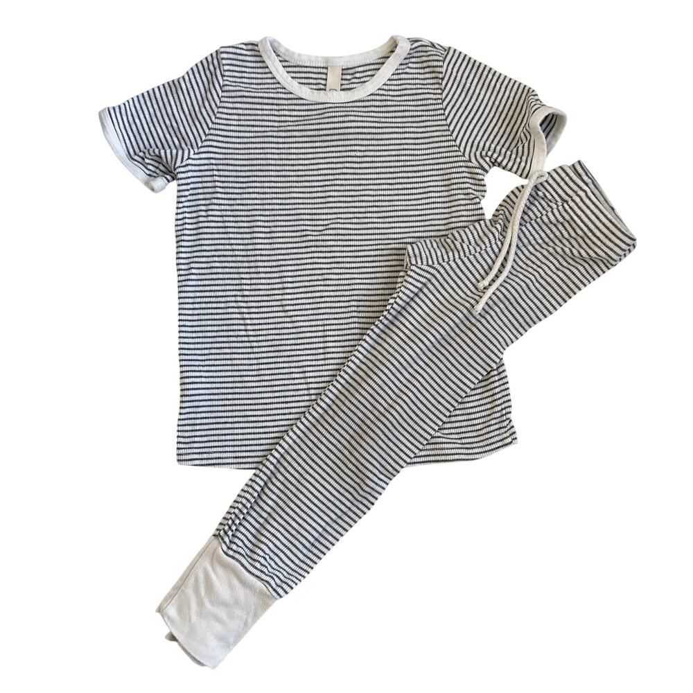 Childhoods Clothing Rib Knit Modal Set - Gray White Stripes 4T